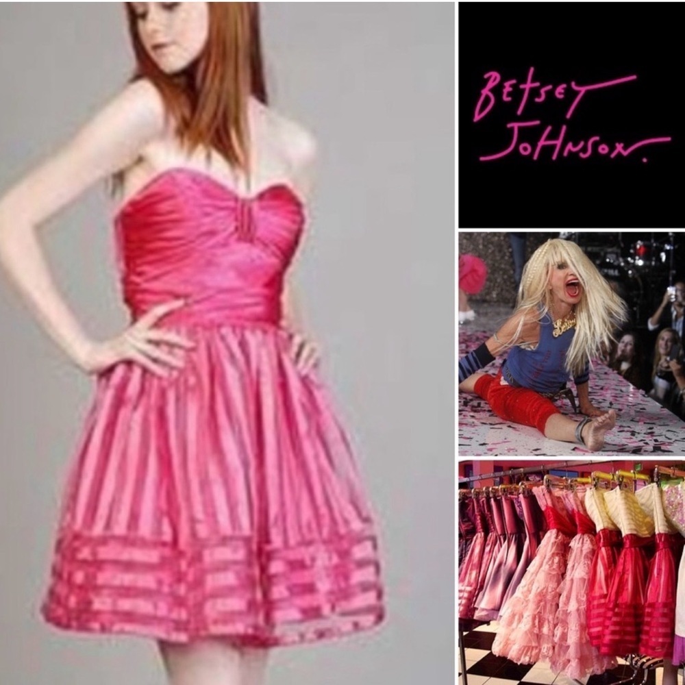 NWT BetseyJohnson HotPink Party Homecoming Prom Strapless Mini Dress Barbie US 4